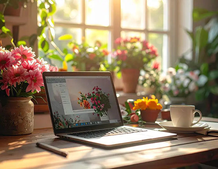 Florist creating SEO-friendly content for a flower shop website